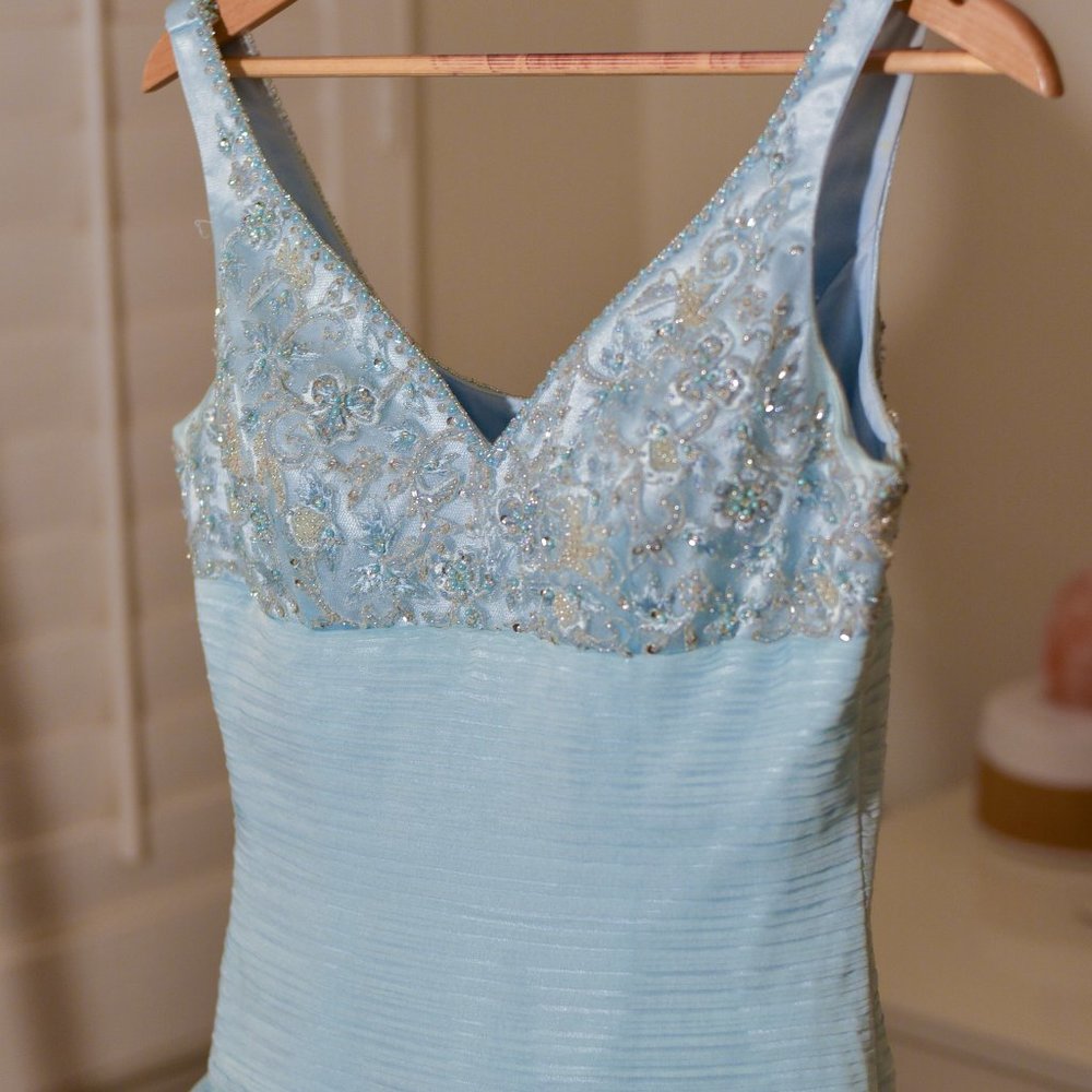 Lovely Light Blue Tulle Prom Dresses, Ruffles Pleated Formal Gown Size S,